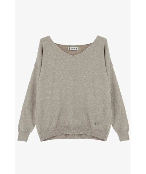 Pull Please col V Beige melange pas cher 