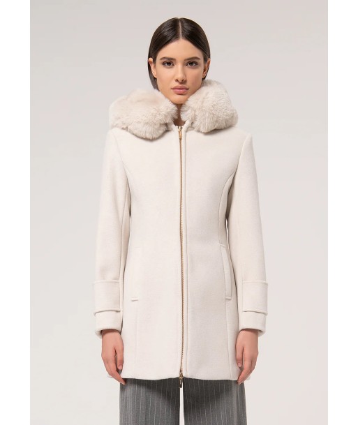 Manteau Fracomina capuche fausse fourrure Cream acheter