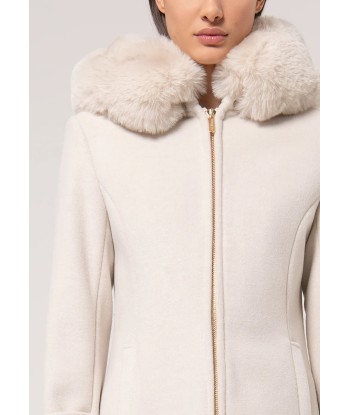 Manteau Fracomina capuche fausse fourrure Cream acheter