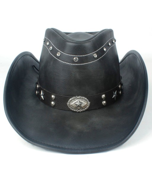 Chapeau De Cowboy En Cuir Noir Shérif Voir les baskets