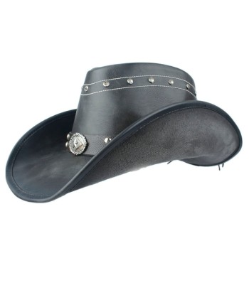 Chapeau De Cowboy En Cuir Noir Shérif Voir les baskets