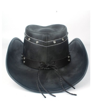 Chapeau De Cowboy En Cuir Noir Shérif Voir les baskets