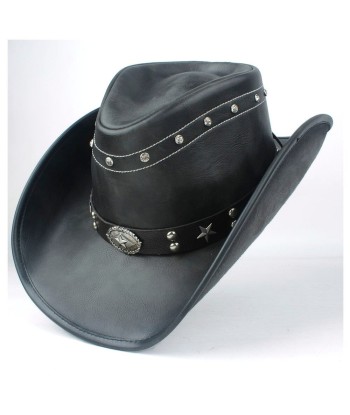 Chapeau De Cowboy En Cuir Noir Shérif Voir les baskets