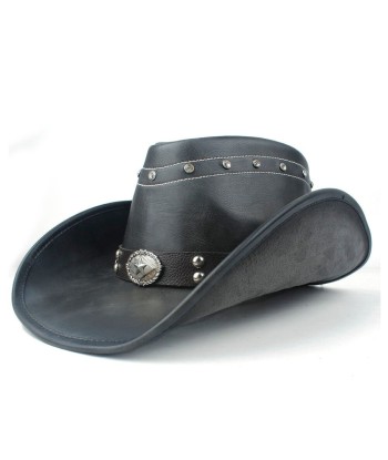 Chapeau De Cowboy En Cuir Noir Shérif Voir les baskets