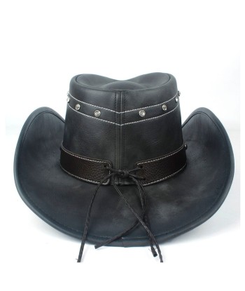 Chapeau De Cowboy En Cuir Noir Tête De Taureau brillant des détails fins