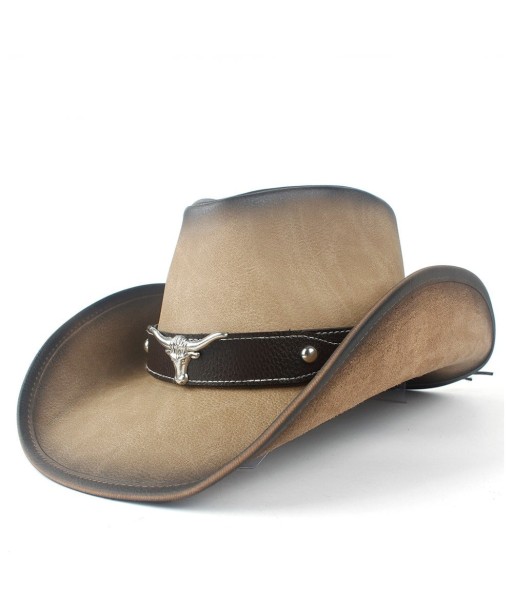 Chapeau De Cowboy Beige En Cuir Tête De Taureau votre