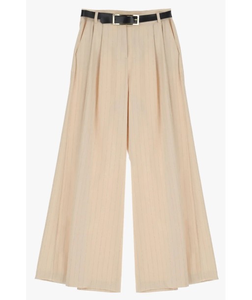 Pantalon Palazzo Imperial Ceinture Rayures Beige commande en ligne