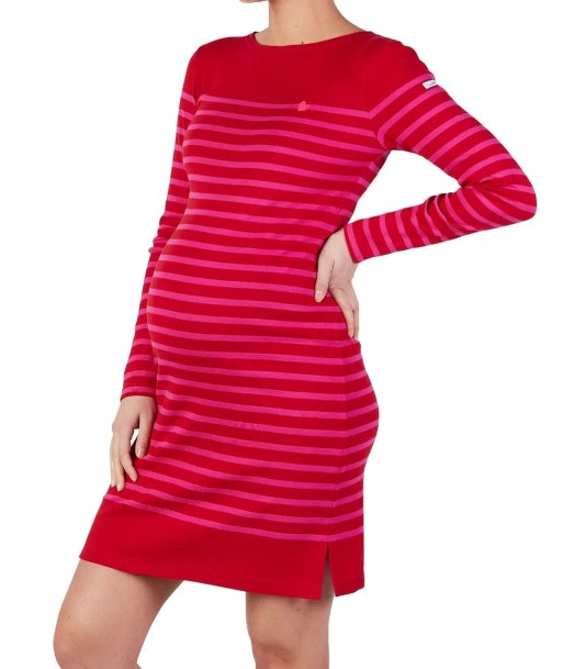 Robe de grossesse marinière rouge et fuchsia Quimper - Made in France Paris Déstockage Promo