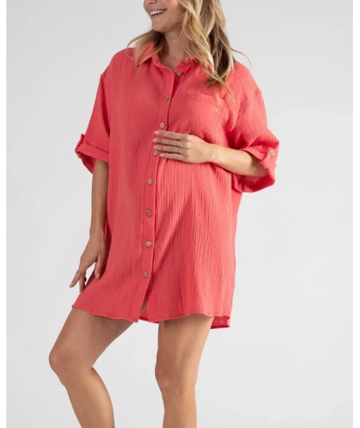 Robe chemise de grossesse et d’allaitement Bertille corail Véritable concentré